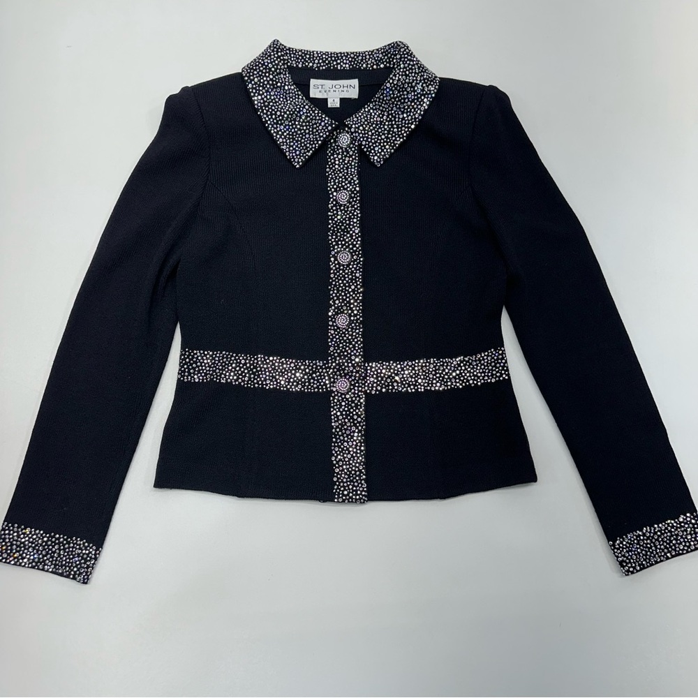 St.John Evening Santana Knit Rhinestone Blazer Dress Coat Jacket Womens Size 4